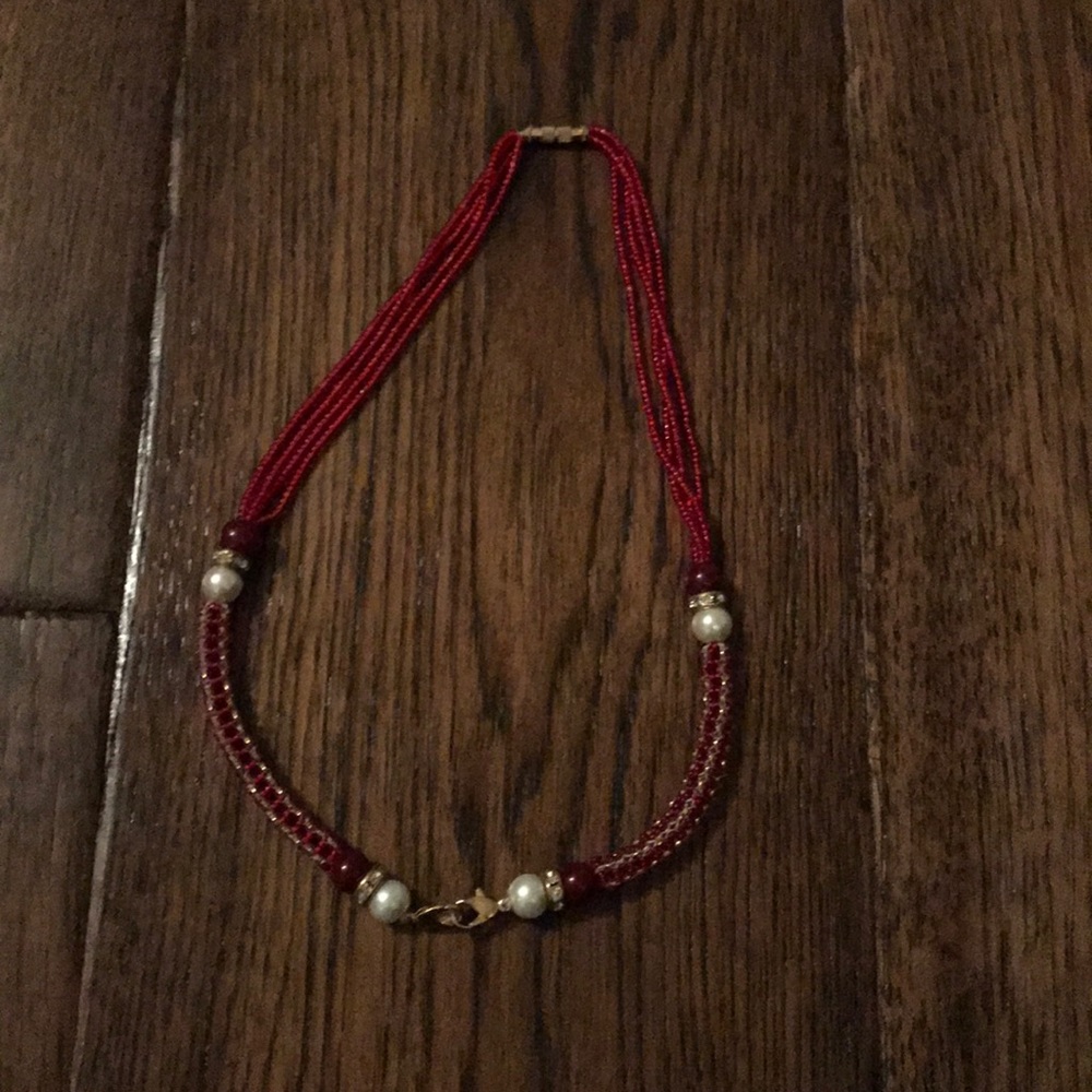 Crimson and pearl Necklace